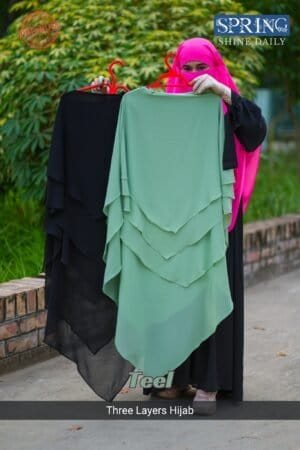 Black and green layered hijab, modest fashion, women’s Islamic clothing, spring collection, premium quality hijab.