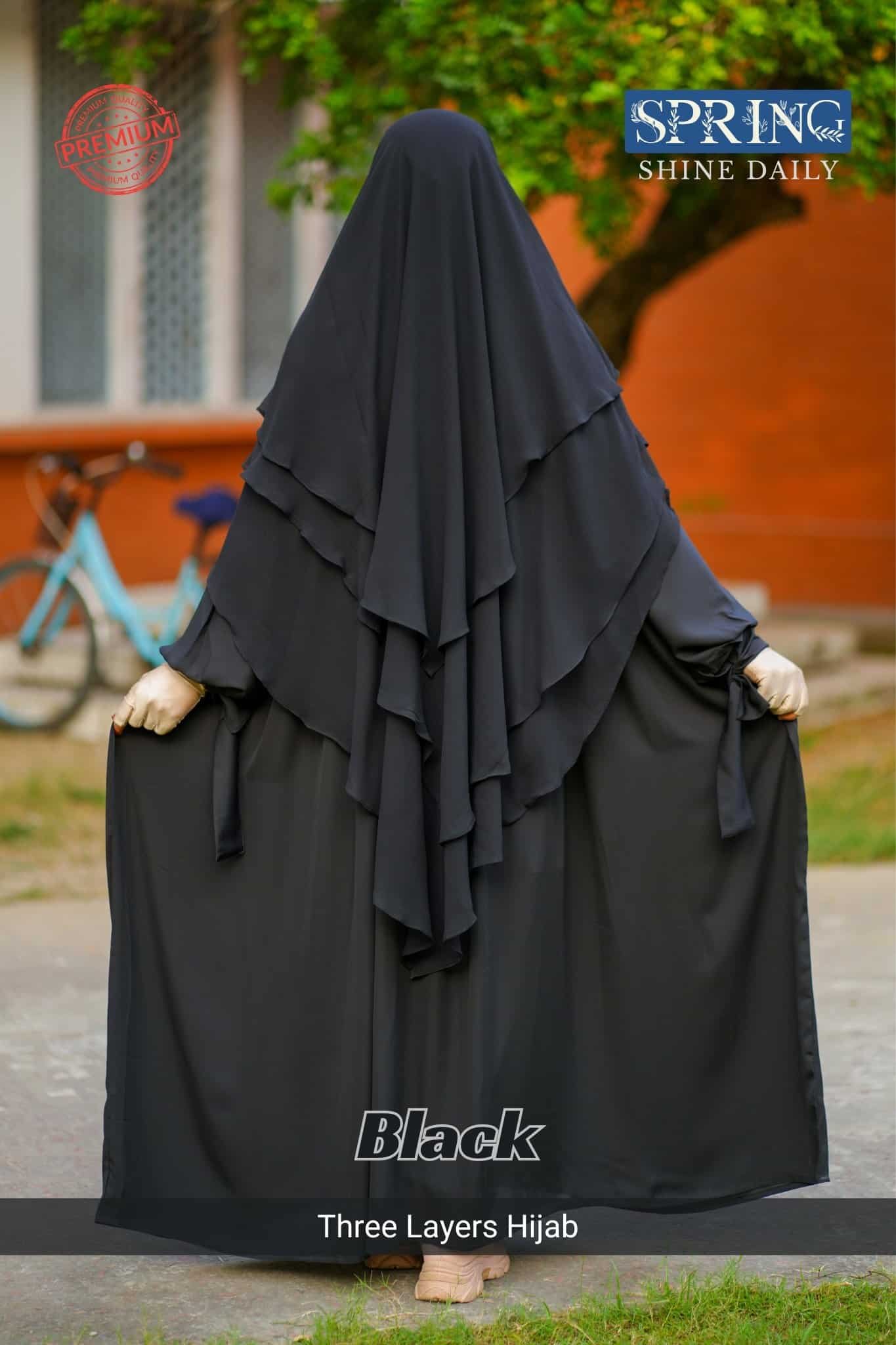 6 Black three layers hijab for modest Islamic attire, stylish and comfortable.