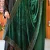 Elegant dark green velvet shawl with intricate embellishments, perfect for festive occasions.